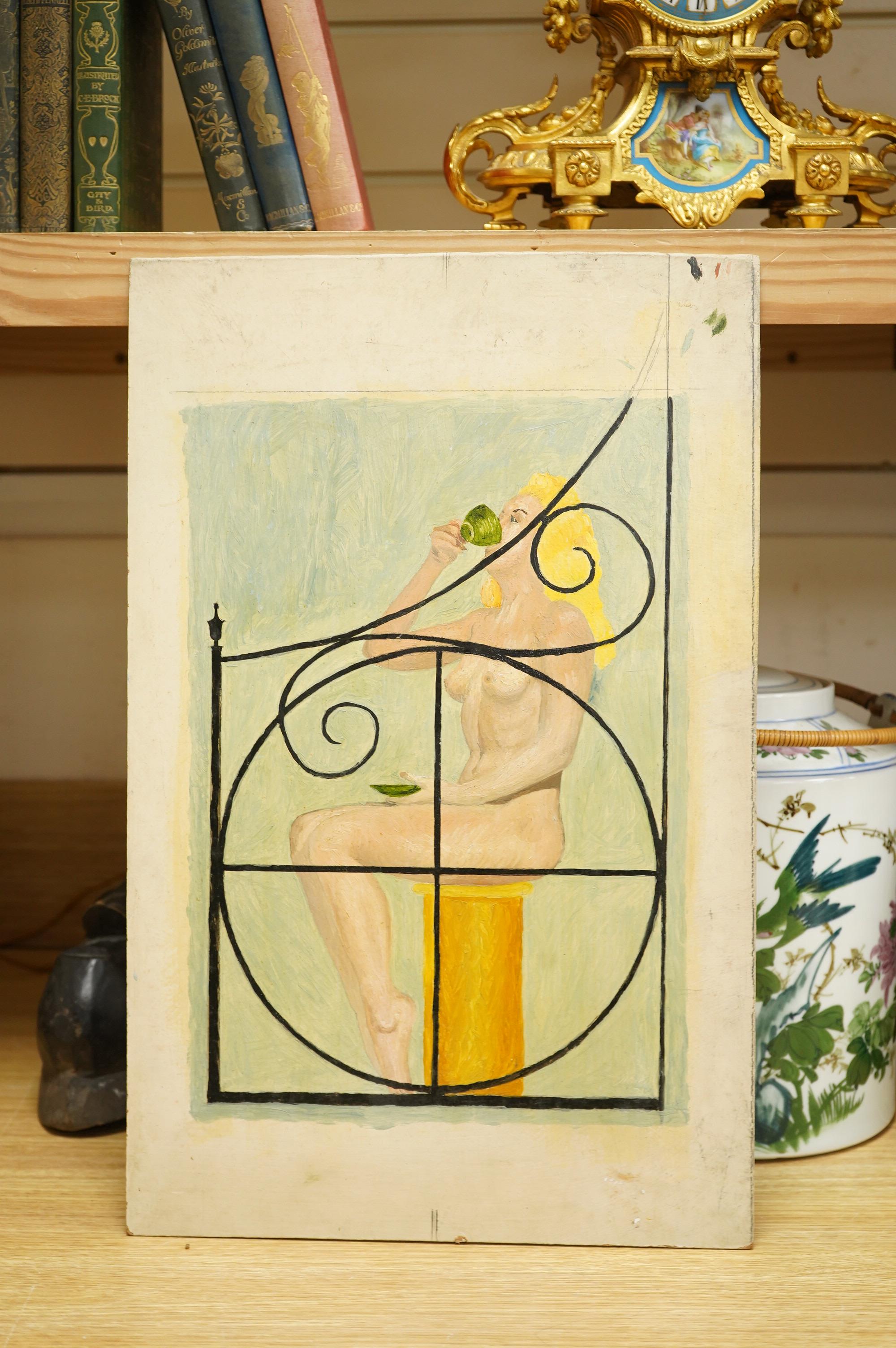 20th century school, study of a seated nude woman, unsigned, unframed, oil on board, 46 x 29cm